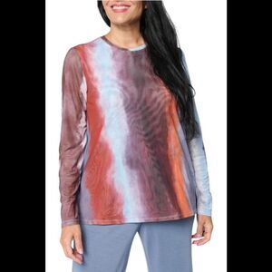 WynneLayers Women's Printed & Solid Mesh Top Painted Stripe Print - Regular